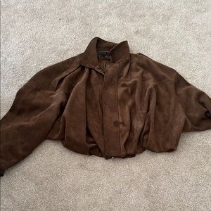 Zara Chocolate Brown Suede Bomber Jacket - Women